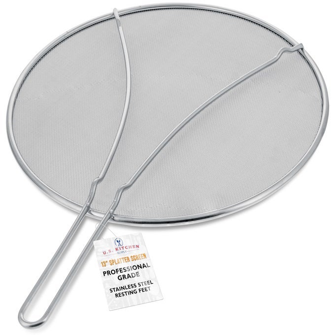 US KITCHEN SUPPLY STAINLESS STEEL SPLATTER GUARD 13 FINE MESH COVER GREASE OIL SPLATTER SCREEN FOR FRYING PAN COOKING POTS WITH RESTING FEET