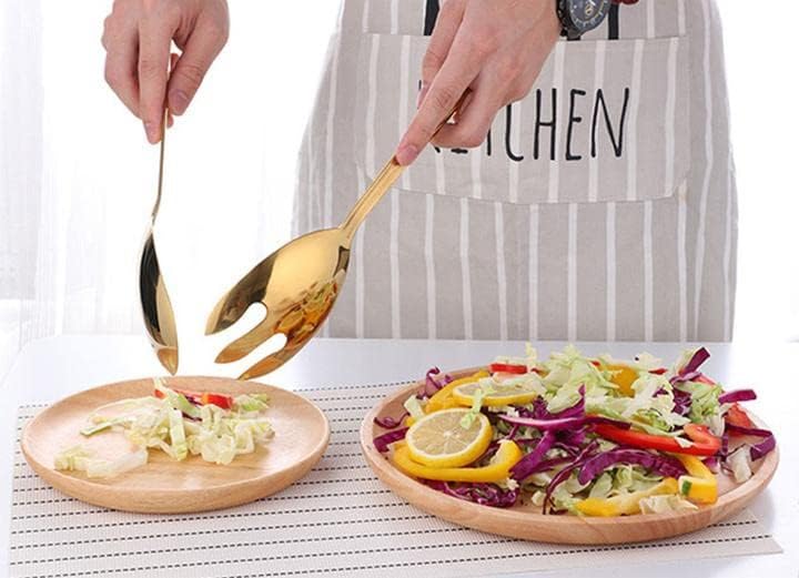 MBBITL Large 12" Salad Servers Set Serving Spoon Fork 18/10 Stainless Steel - Gold - Image 4