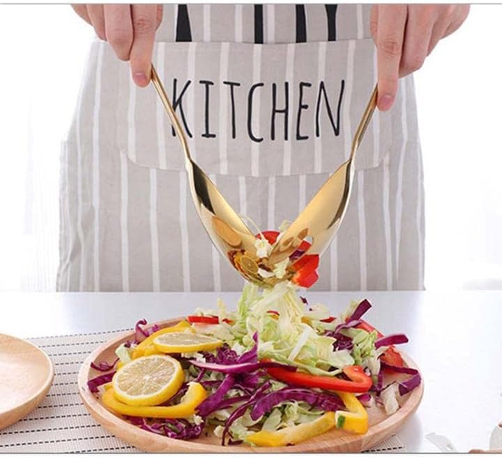 MBBITL Large 12" Salad Servers Set Serving Spoon Fork 18/10 Stainless Steel - Gold - Image 2