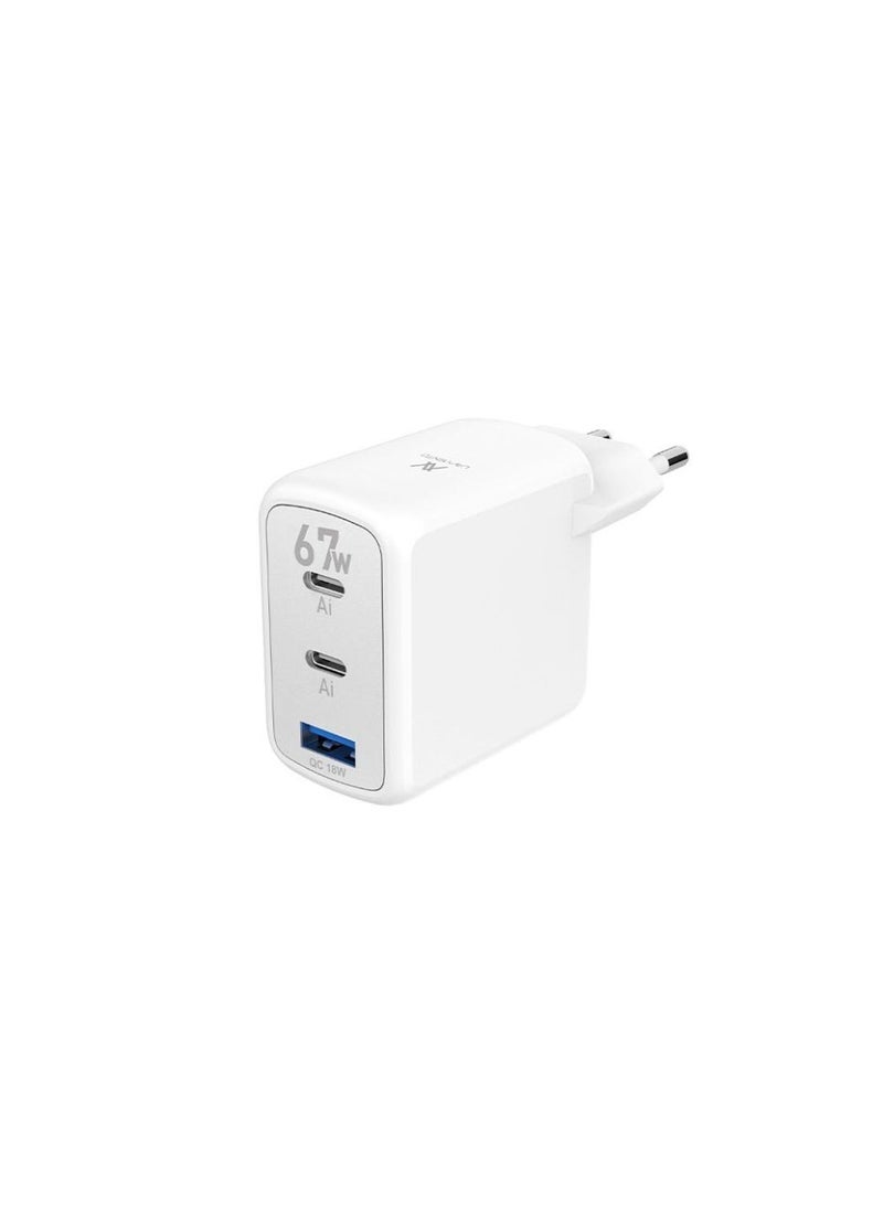 L'AVVENTO MP565 Charger Mini GaN 67W Power Adapter Dual USB-C & USB-A Ports - White - Image 1