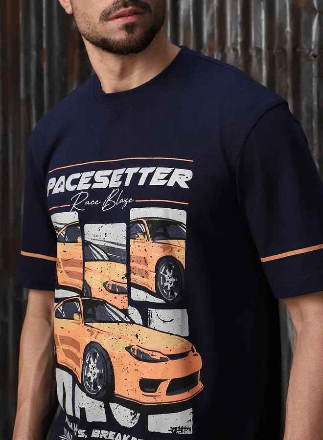 HIGH STAR Men Relaxed Fit Motoracer Graphic Printed F1 Cotton T-shirt