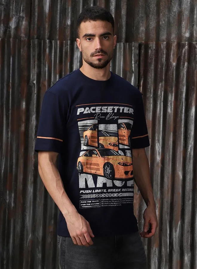 HIGH STAR Men Relaxed Fit Motoracer Graphic Printed F1 Cotton T-shirt