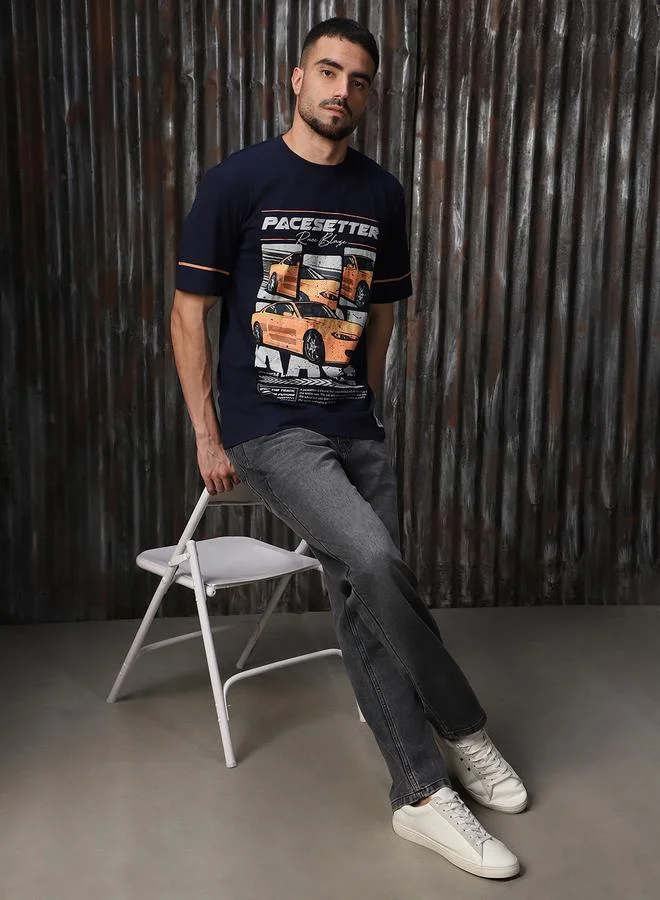 HIGH STAR Men Relaxed Fit Motoracer Graphic Printed F1 Cotton T-shirt