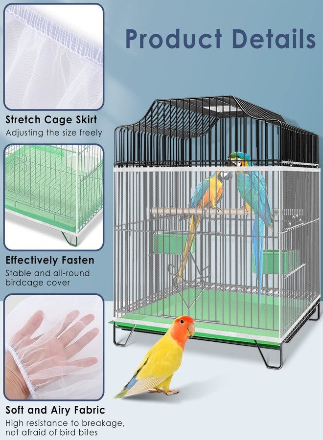 Bissap Bird Cage Seed Catcher, Universal Birdcage Net Nylon Adjustable Elastic Band Stretchy Skirts Mesh Cover for Parrot Cage Seed Guard (Not Include Birdcage)- White - Image 3