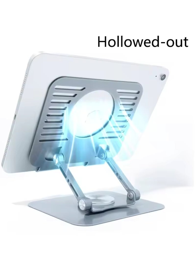 ProOne - Foldable 360° Rotating Base Laptop Stand for Desk (Up to 2 kg), ProOne PHL1192 Portable Metal Tablet Holder (4-13 inch), Ergonomic, Adjustable Laptop Riser for MacBook, iPad, More - Silver Grey - Image 1