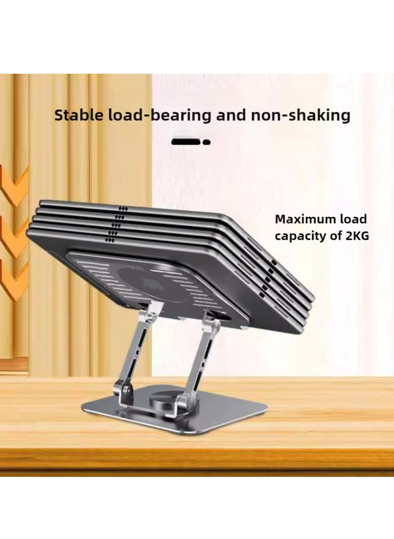 ProOne - Foldable 360° Rotating Base Laptop Stand for Desk (Up to 2 kg), ProOne PHL1192 Portable Metal Tablet Holder (4-13 inch), Ergonomic, Adjustable Laptop Riser for MacBook, iPad, More - Silver Grey - Image 1