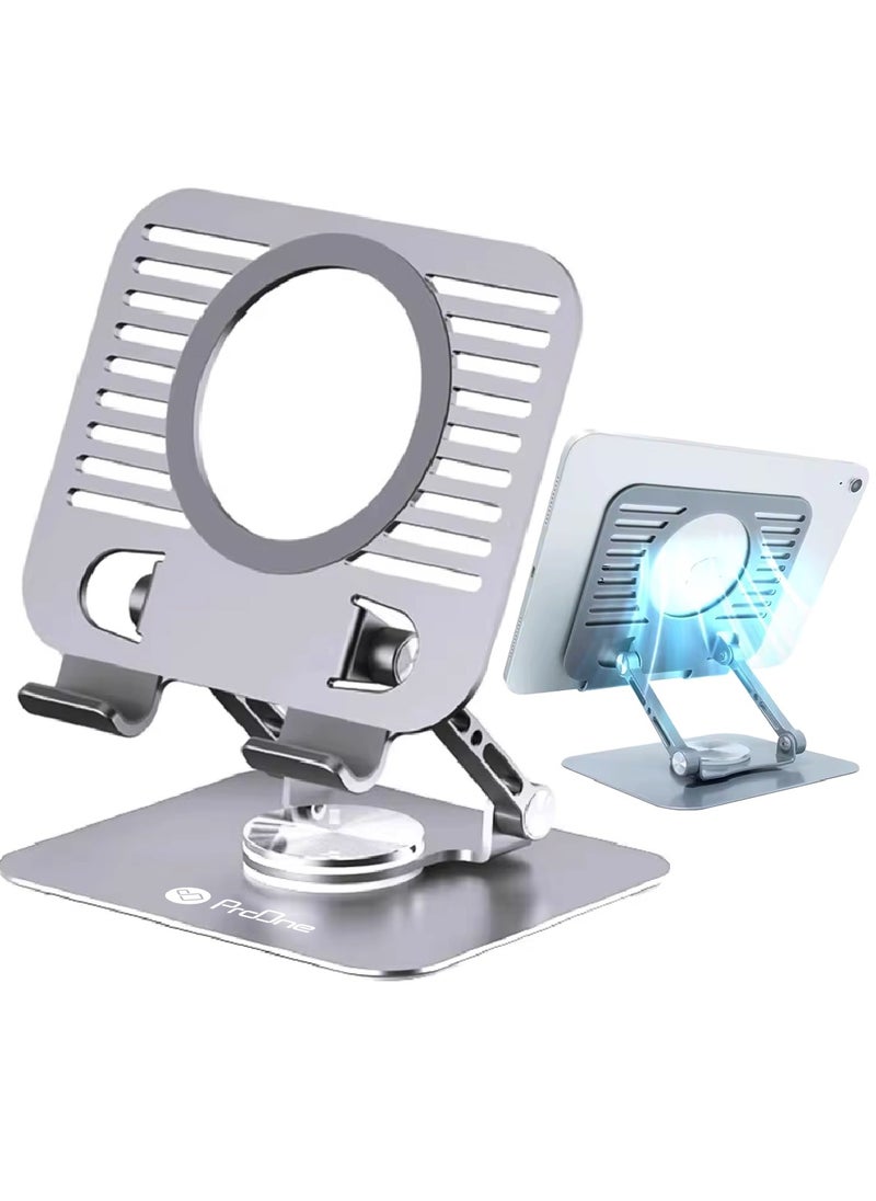 ProOne - Foldable 360° Rotating Base Laptop Stand for Desk (Up to 2 kg), ProOne PHL1192 Portable Metal Tablet Holder (4-13 inch), Ergonomic, Adjustable Laptop Riser for MacBook, iPad, More - Silver Grey - Image 1