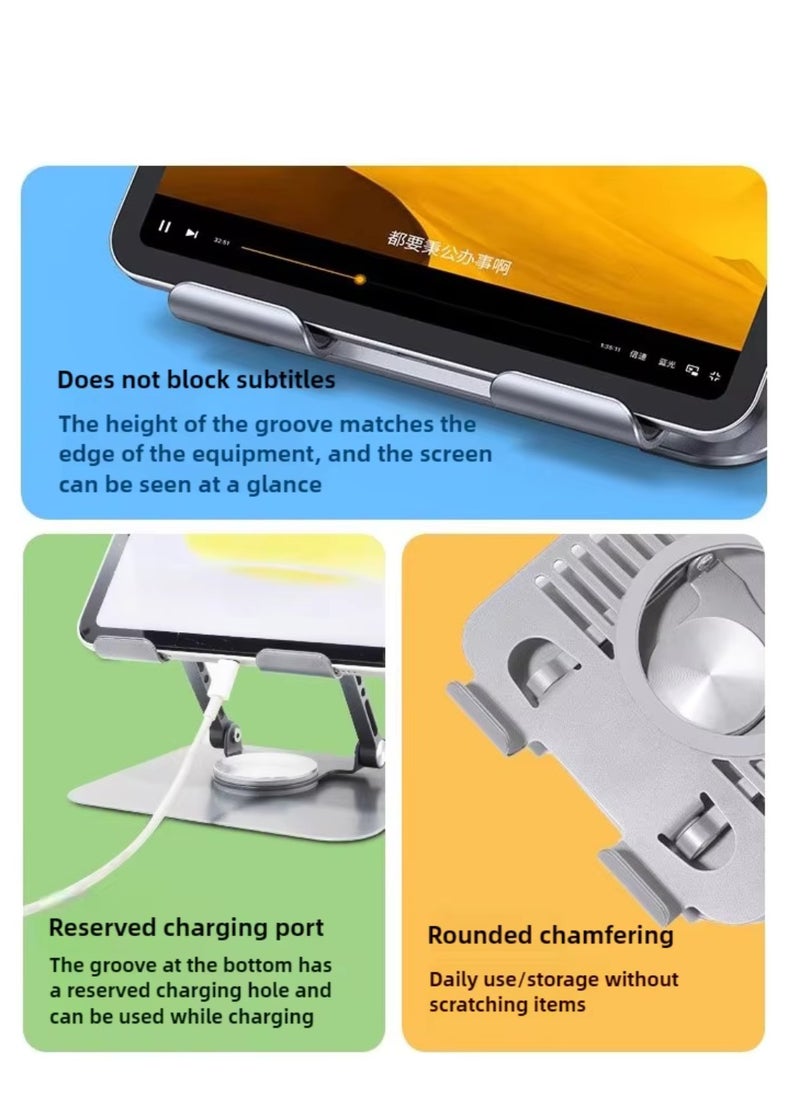 ProOne - Foldable 360° Rotating Base Laptop Stand for Desk (Up to 2 kg), ProOne PHL1192 Portable Metal Tablet Holder (4-13 inch), Ergonomic, Adjustable Laptop Riser for MacBook, iPad, More - Silver Grey - Image 1