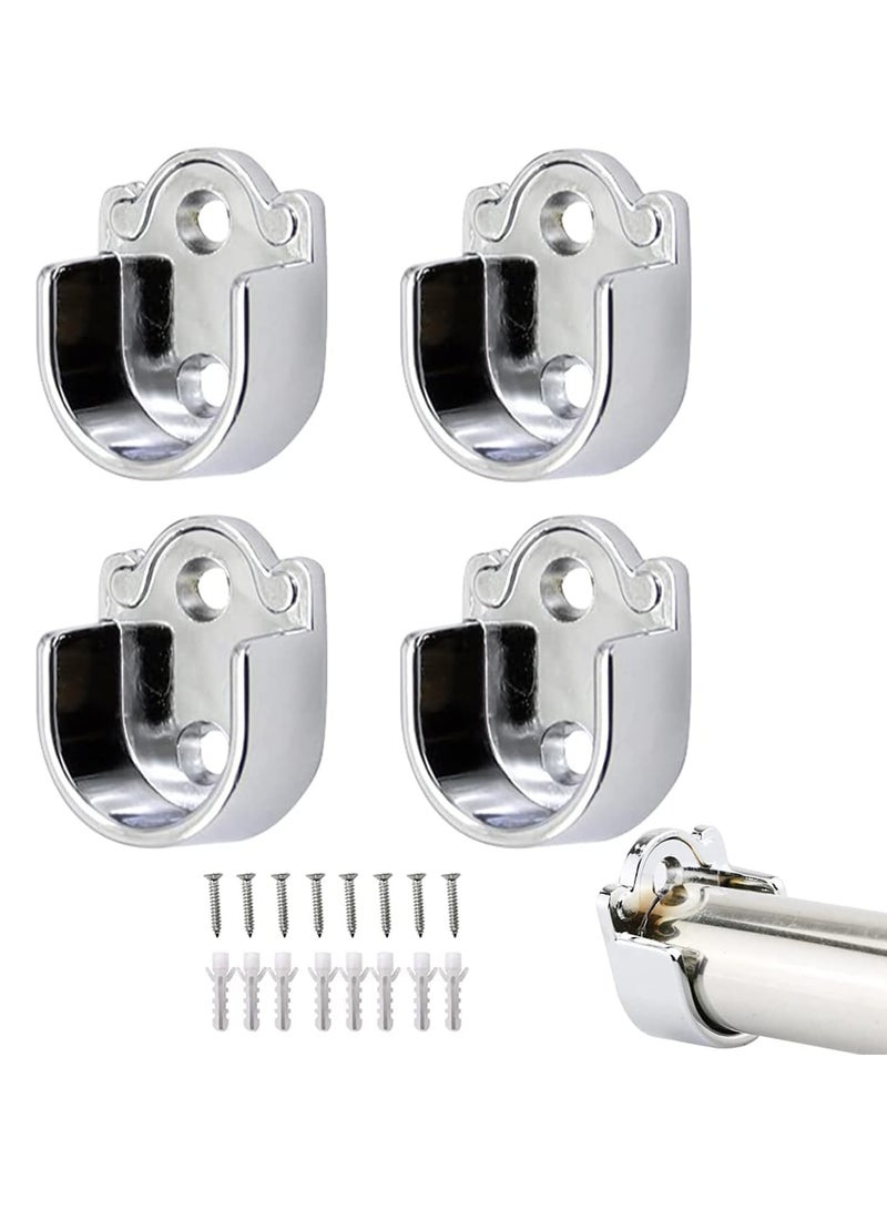 Closet Rod End Support, 4 Pcs Stainless Steel Heavy Duty Closet Pole Sockets, Flange Rod Holder with Screws, Easy Installation Or Quick Removal Shower Curtain Hanging Tube Rod Bracket (25mm)  - Image 1