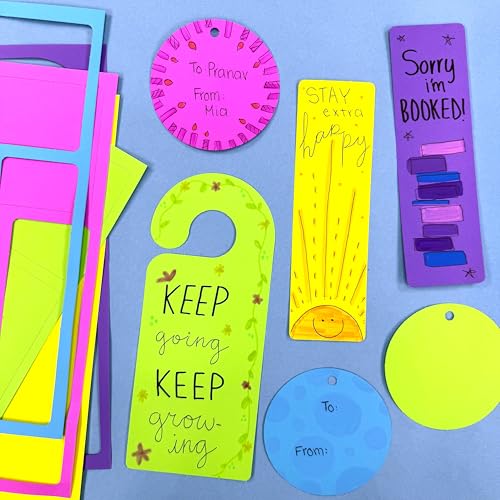 FreshCut Crafts DIY Craft Cutouts 100 PCS Blank Bookmarks, Door Hangers, Gift Tags, Happy Colors, US Made Card Stock Punch Out Paper Craft Cutouts - Image 2