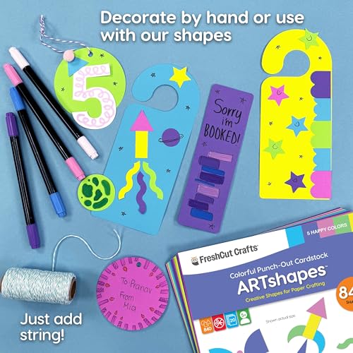 FreshCut Crafts DIY Craft Cutouts 100 PCS Blank Bookmarks, Door Hangers, Gift Tags, Happy Colors, US Made Card Stock Punch Out Paper Craft Cutouts - Image 5