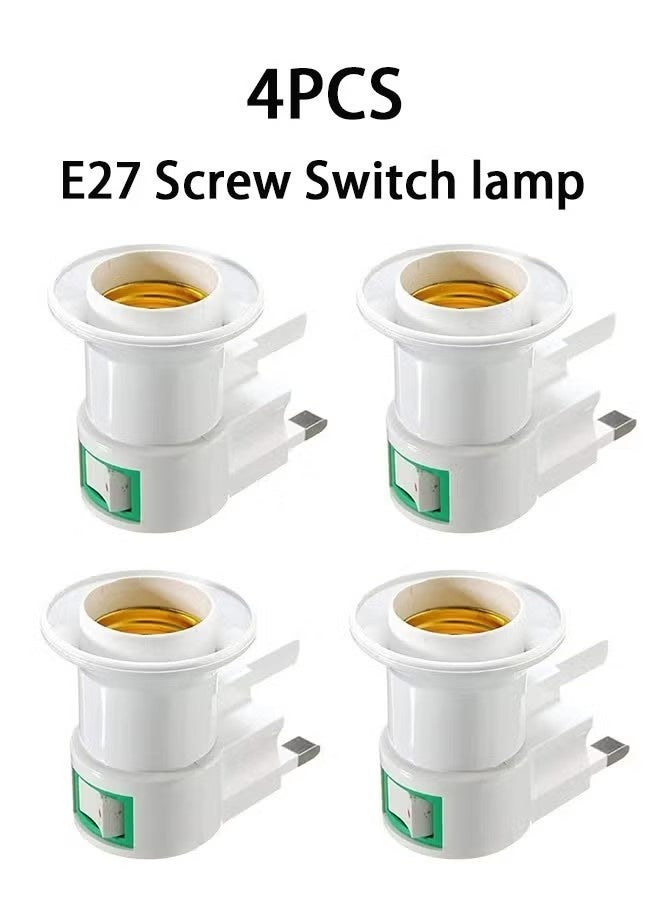 4Pcs British Plug Lamp Holder, Bulb Adapter, Socket Control Switch, White 13a British Switch Lamp Holder Square Foot British Standard Screw Lamp Holder Lamp Holder E27 Screw Middle East Switch Lamp - Image 1