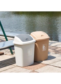 MOMENT 40L Flip-Top Waste Bin, Trash Can With Swing-Top Lid, Plastic Garbage Bin For Office, Bedroom, Bathroom, Dorm Room, Beige  - Image 4