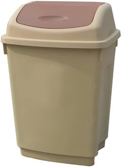 MOMENT 40L Flip-Top Waste Bin, Trash Can With Swing-Top Lid, Plastic Garbage Bin For Office, Bedroom, Bathroom, Dorm Room, Beige  - Image 1