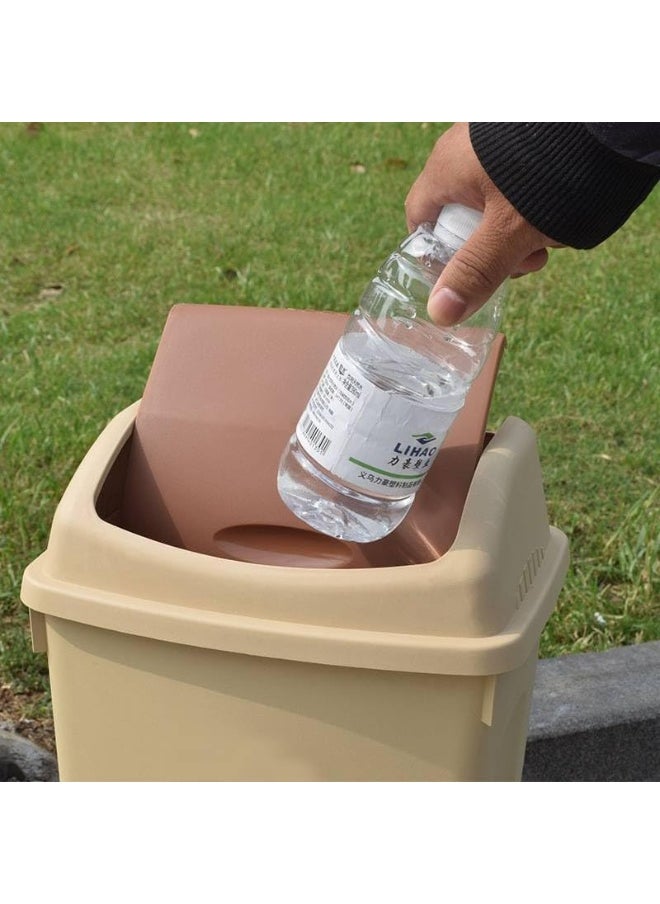 40L Flip-Top Waste Bin, Trash Can With Swing-Top Lid, Plastic Garbage Bin For Office, Bedroom, Bathroom, Dorm Room, Beige