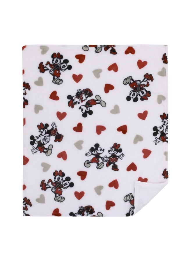 NoJo Disney Mickey Mouse & Minnie Mouse Red, Gray, and White Valentine Hearts Super Soft Sherpa Baby Blanket - Image 3