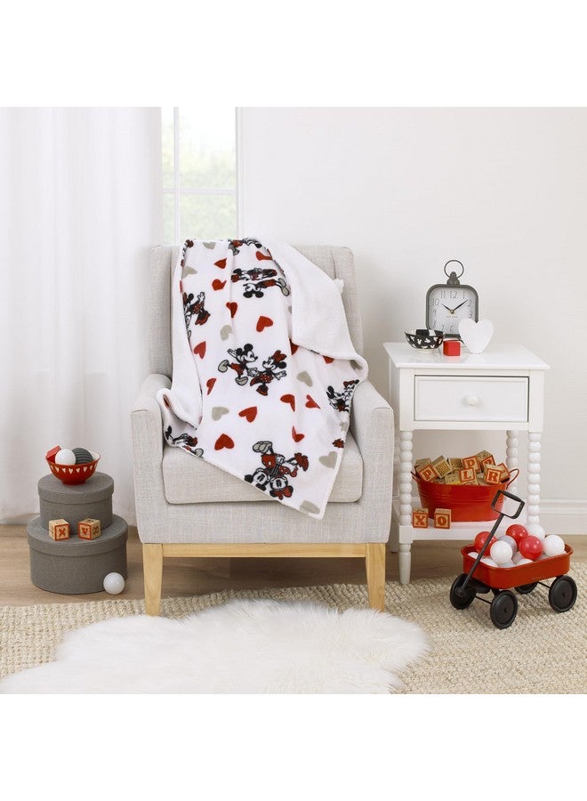 NoJo Disney Mickey Mouse & Minnie Mouse Red, Gray, and White Valentine Hearts Super Soft Sherpa Baby Blanket - Image 4