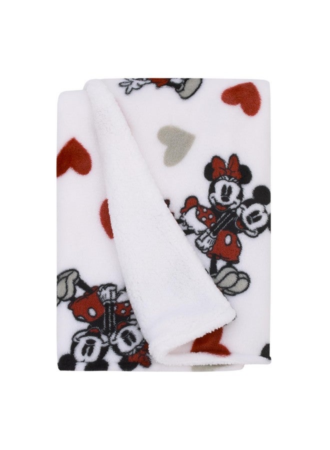 NoJo Disney Mickey Mouse & Minnie Mouse Red, Gray, and White Valentine Hearts Super Soft Sherpa Baby Blanket - Image 1