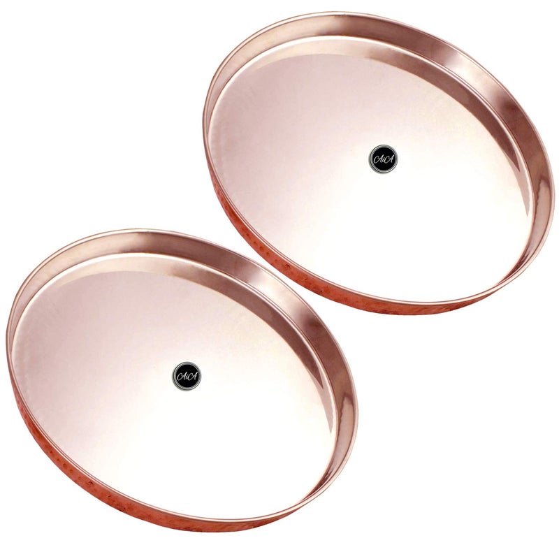 AIA India Steel Copper Dinner Thali Set, Tableware Set, Diameter 12.00 Inch, Set of 2 Pieces (Silver) - Image 1