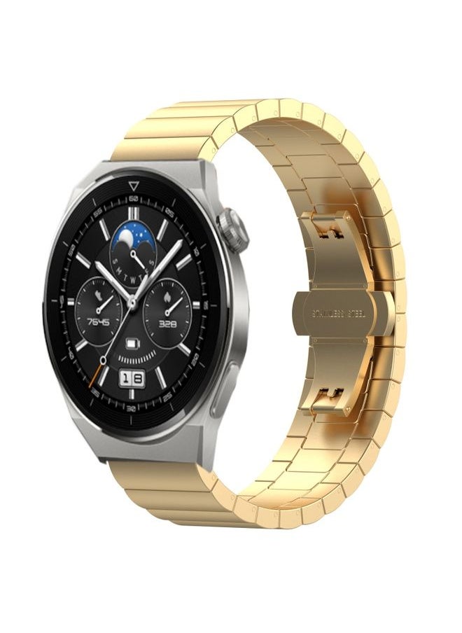 Generic Replacement Strap For Huawei Watch GT 3 Pro 43mm 20mm One Bead Butterfly Buckle Metal Steel Watch Band Gold 