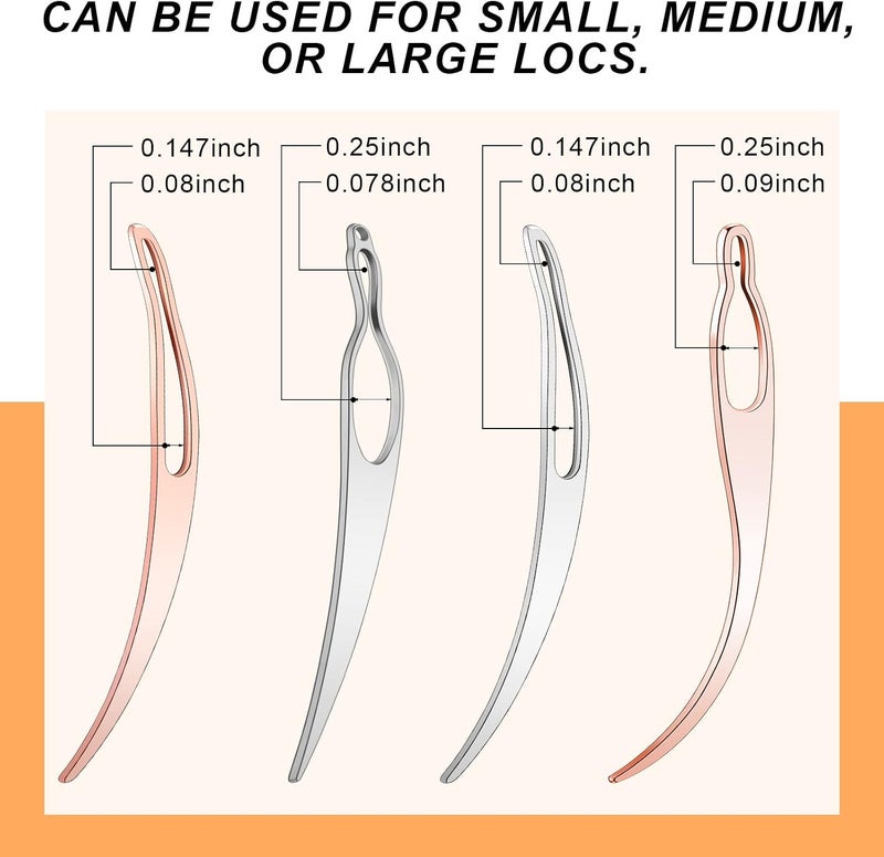 WILLBOND 4 Pieces Sisterlock Retighten Tool, Dreadlock Tool for Hair, Dreadlock Crochet Needle, Loc Needle for Dreads, Dread Crochet Needle for Hair Extensions Styling Tools Loc Maintenance (Rose Gold, Silver) - Image 2