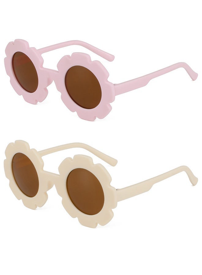 2PCS Round flower Sunglasses for Kids Girl Boys Matte Coloful Sunflower Shades Outdoors UV400 Protection Eyewear - Image 1