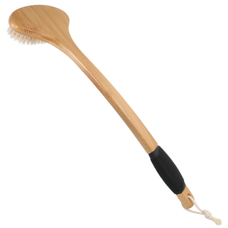 OWIIZI Back Scrub Brush for ShowerStiff Boar Bristles Bamboo Curved Long Handle Antiskid Body Bath Brush for Back Use Wet or DryDeep Cleanse Large Surface Back Scrubber