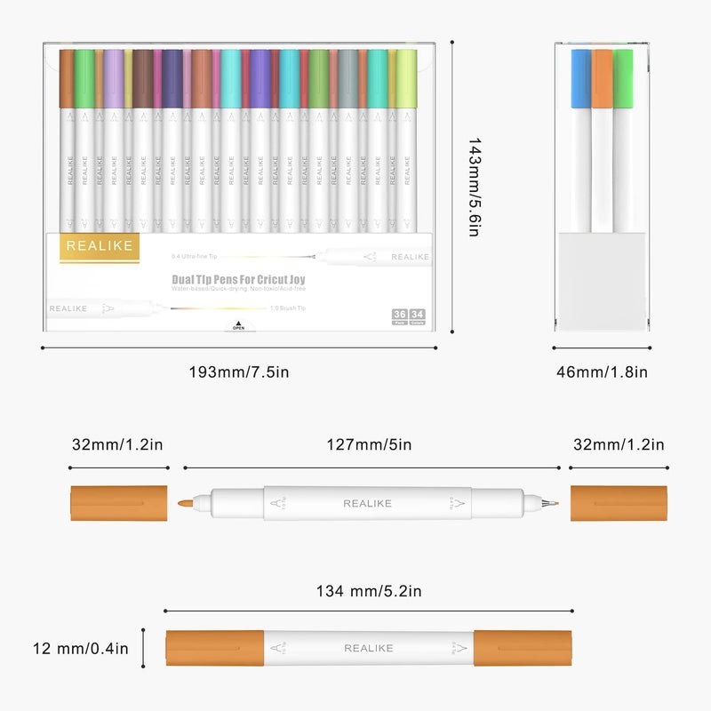 REALIKE Dual Tip Pens for Cricut Joy/Xtra Accessories Tools Dual Tip Marker Pens Set of 36 Pack Assorted Writing Drawing Fine Point Pen Compatible with Cricut Joy/Xtra Machine (0.4 Tip & 1.0 Tip) - Image 4