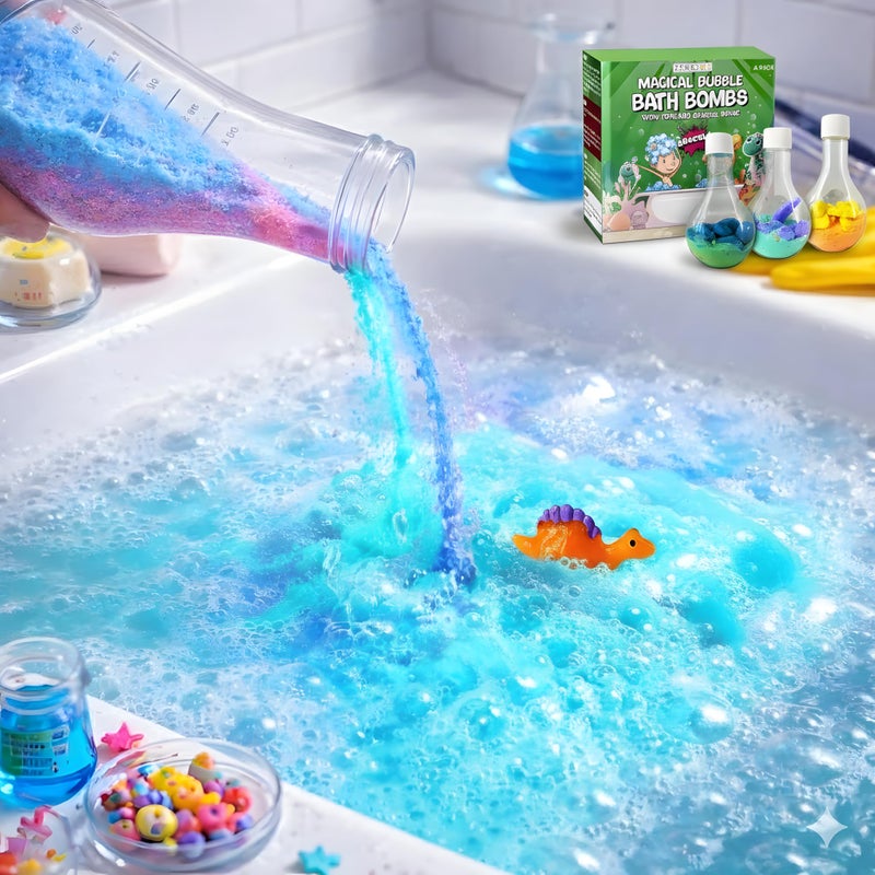 Zenseme Bath Bombs for Boys with Mini Toy Ducks Inside â€“ Kids Bath Bombs Powder - Bubble Bath for Kids â€“ Bathtime Experiment Kit Mix - Blast of Foam & Colour Surprise â€“ Gift Set of 4 - Image 4