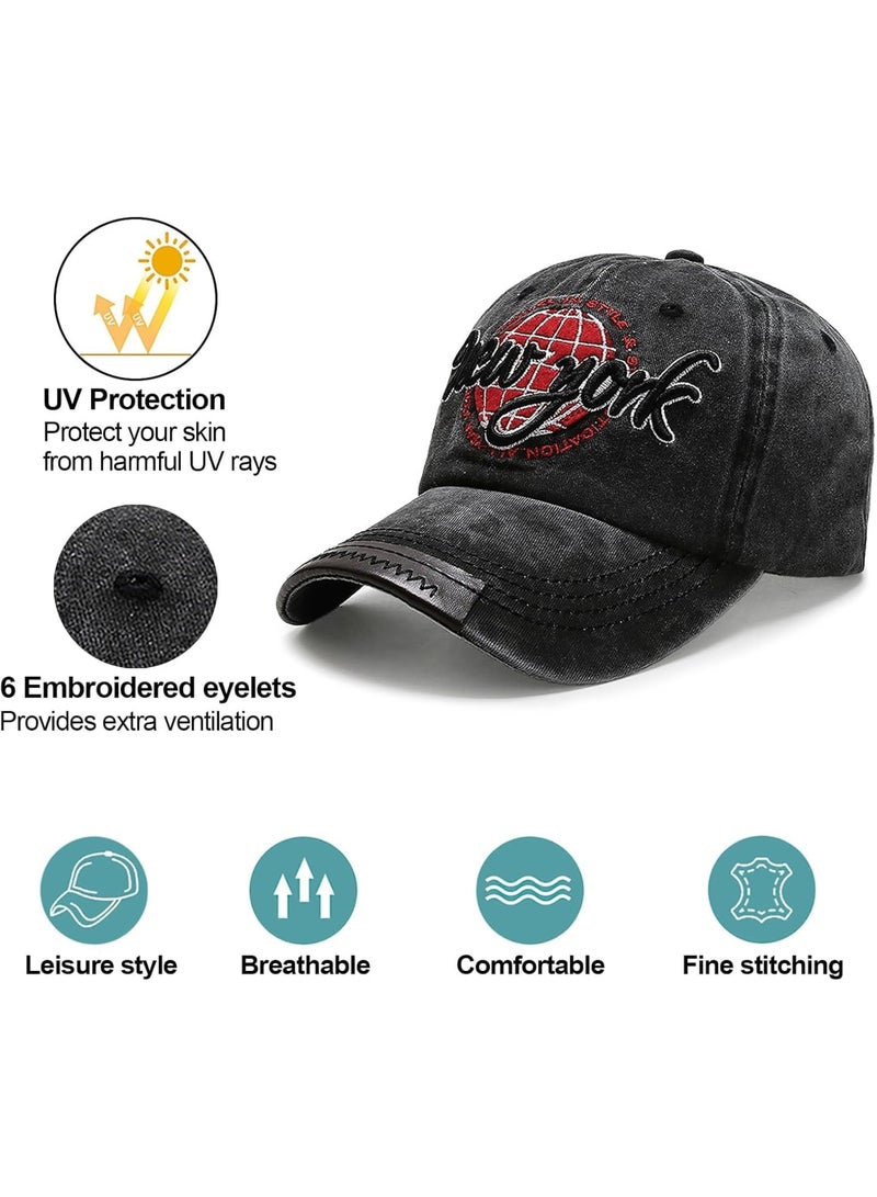 SOLARAE Vintage Baseball Cap - Unisex Casual Cotton Trucker Hat with Embroidery Letter, Washed Distressed Design - Adjustable Breathable Summer Sun Hat for Outdoor Sports - Image 2