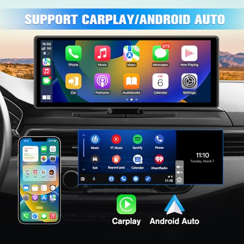 Pyniro Portable Wireless CarPlay Screen for Car with 4K Dash Cam1080P Backup Camera 1026IPS Touchscreen Car Stereo Supports CarPlayAndroid AutoVoice ControlGPS NavigationBluetoothMirror Link - Image 3