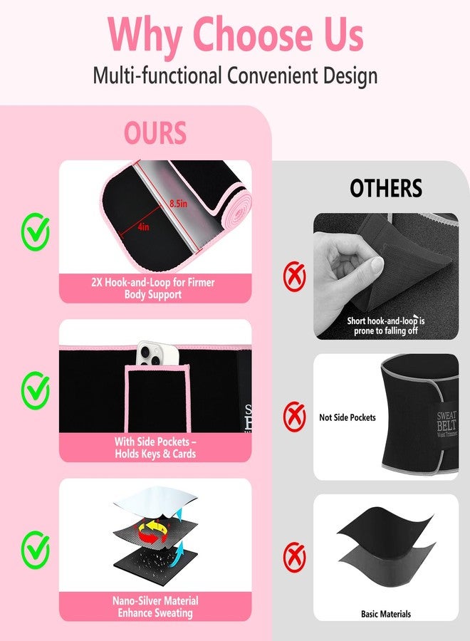 MORECOO Waist Trainer for Women/Men, Waist Sweat Band, Stomach Wrap, Belly Band Sweat Belt, Body Shaper Belt Pink - Image 2