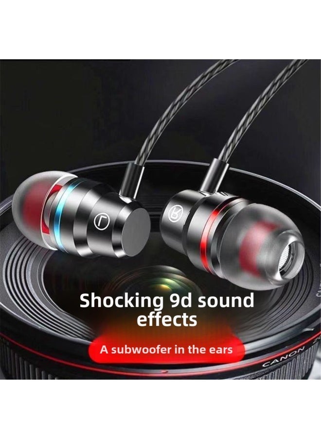 Generic - Red And Blue Ring Metal Headphones Universal Subwoofer In-ear Microphone Headphones For OPPOvivo Huawei Xiaomi Apple-Color:3.5 Interface Metal Rose Gold Bag - Image 1