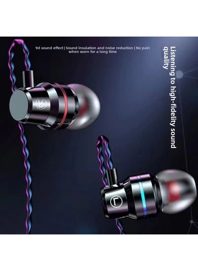 Generic - Red And Blue Ring Metal Headphones Universal Subwoofer In-ear Microphone Headphones For OPPOvivo Huawei Xiaomi Apple-Color:3.5 Interface Metal Rose Gold Bag - Image 1
