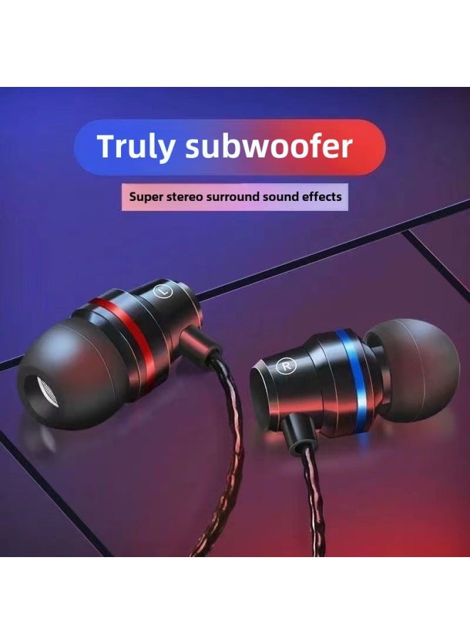 Generic - Red And Blue Ring Metal Headphones Universal Subwoofer In-ear Microphone Headphones For OPPOvivo Huawei Xiaomi Apple-Color:3.5 Interface Metal Rose Gold Bag - Image 1