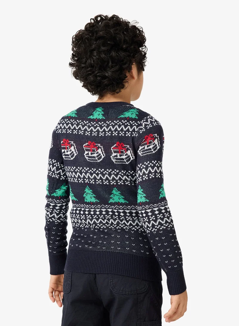 جاك وجونز جونيور تيشيرت برقبة دائرية للأطفال بتصميم عيد الميلاد