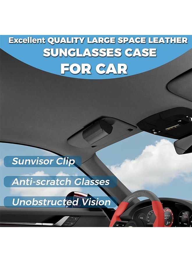 Sunglasses Holder for Car Visor, Leather Auto Eyeglasses Sun Visor Organizer Case, Handmade Universal Vehicle Visor Accessories Glasses Protective Storage Box for Man Women (Black) - Image 2