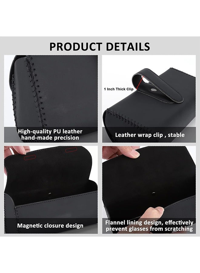 Sunglasses Holder for Car Visor, Leather Auto Eyeglasses Sun Visor Organizer Case, Handmade Universal Vehicle Visor Accessories Glasses Protective Storage Box for Man Women (Black) - Image 4