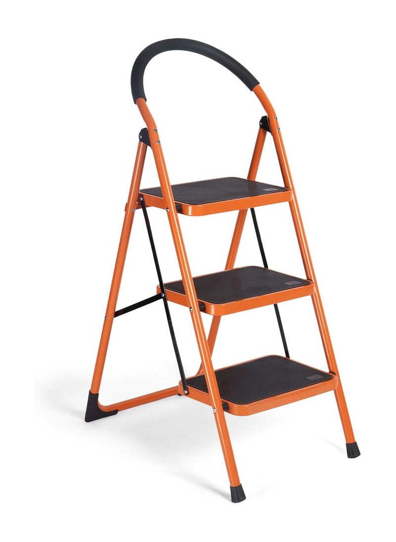 Generic 3-Step Steel Folding Ladder – Sturdy Portable Step Stool with Wide Anti-Slip Pedals and Large Handgrip, 330lbs Capacity  - Image 1