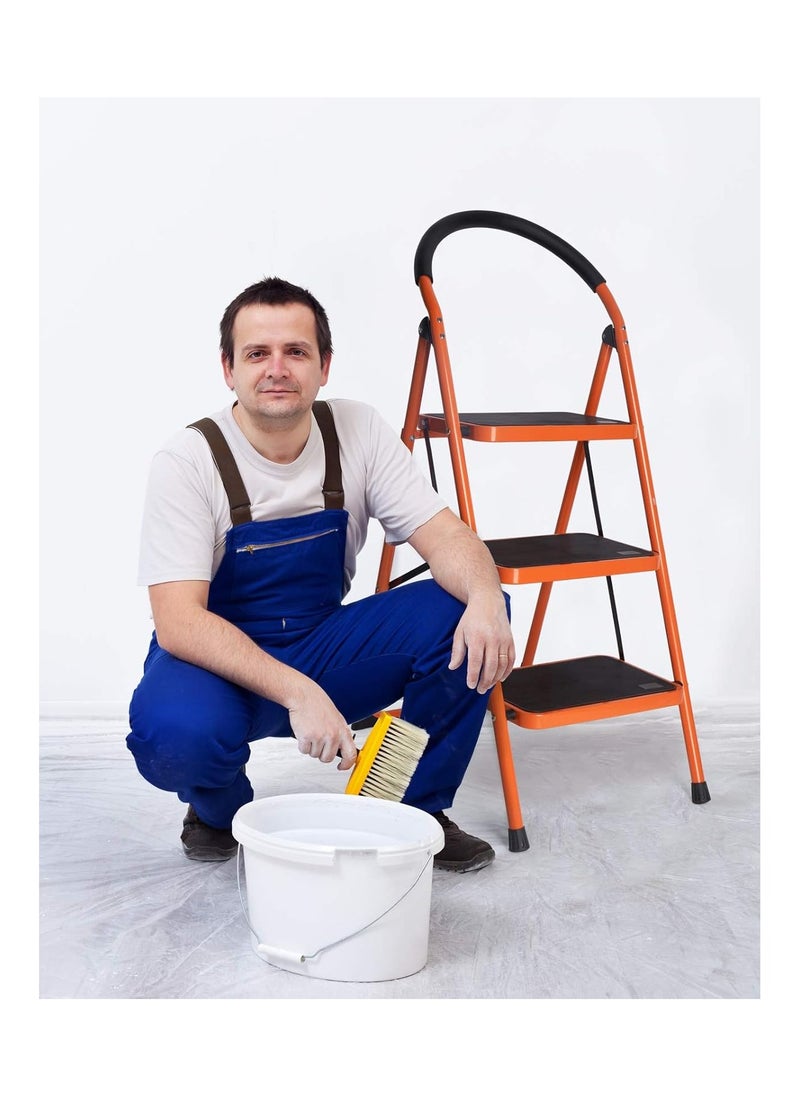 Generic 3-Step Steel Folding Ladder – Sturdy Portable Step Stool with Wide Anti-Slip Pedals and Large Handgrip, 330lbs Capacity  - Image 4