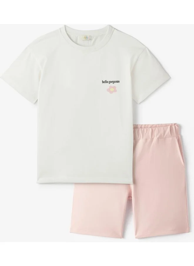 جون June Girl Tshirt Short 2 Pack Set Ecru - Light Pink