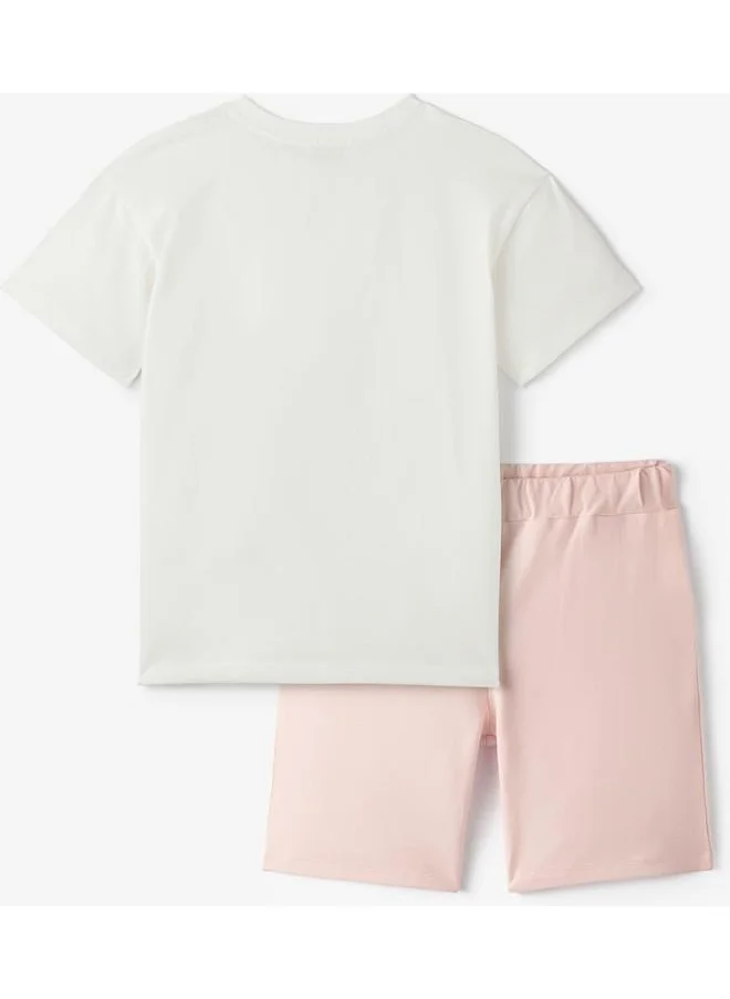 جون June Girl Tshirt Short 2 Pack Set Ecru - Light Pink