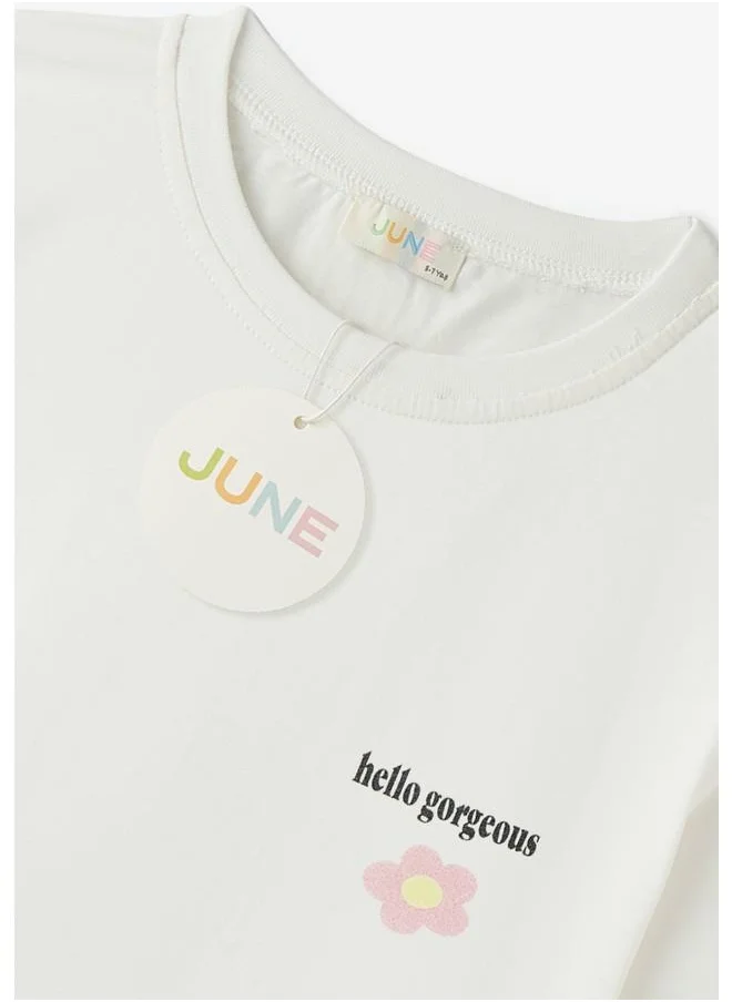 جون June Girl Tshirt Short 2 Pack Set Ecru - Light Pink