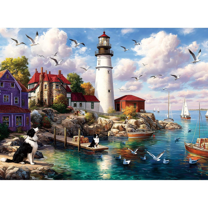 EIYRURU 500 Pieces Puzzle for Adults Lighthouse with Two Dogs Seagulls Jigsaw Puzzle Challenging Relaxing Perfect for Family Game Nights 205 x 15 in - Image 3