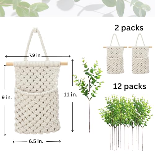 Shineloha 2 Packs Macrame Wall Planters with Artificial Eucalyptus | Macrame Plant Hanger, Wall Plant Holders for Boho, Bathroom, Bedroom & Wall Hanging Decor - Image 5