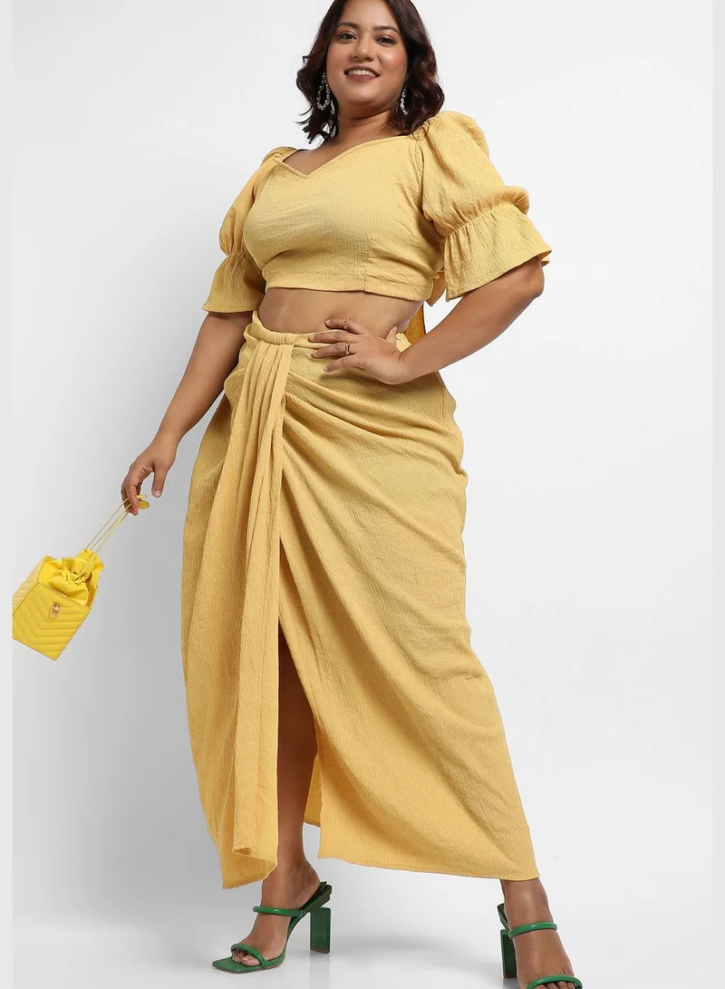 Instafab Plus Solid Sweetheart Neck Puff Sleeve Top and Dress Set