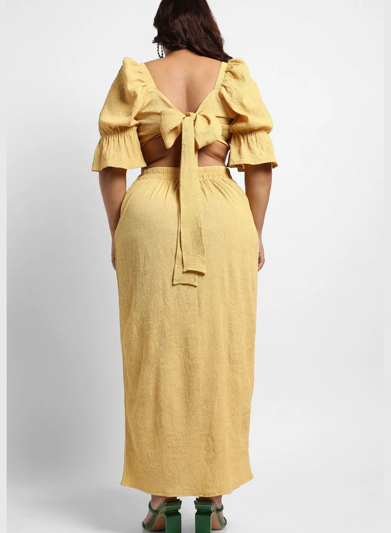 Instafab Plus Solid Sweetheart Neck Puff Sleeve Top and Dress Set