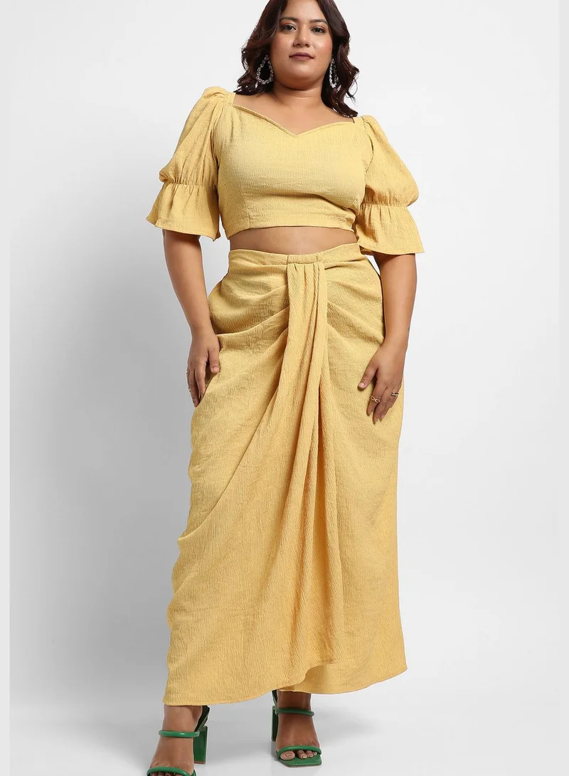 Instafab Plus Solid Sweetheart Neck Puff Sleeve Top and Dress Set