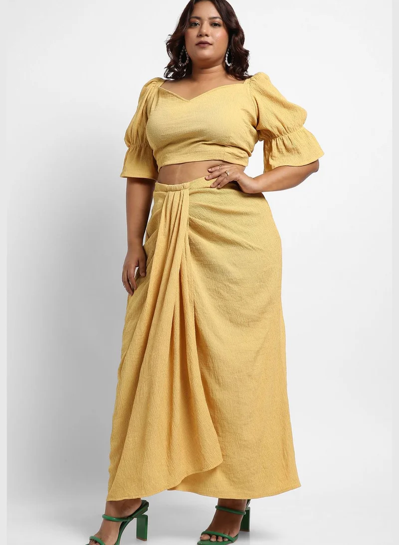 Instafab Plus Solid Sweetheart Neck Puff Sleeve Top and Dress Set
