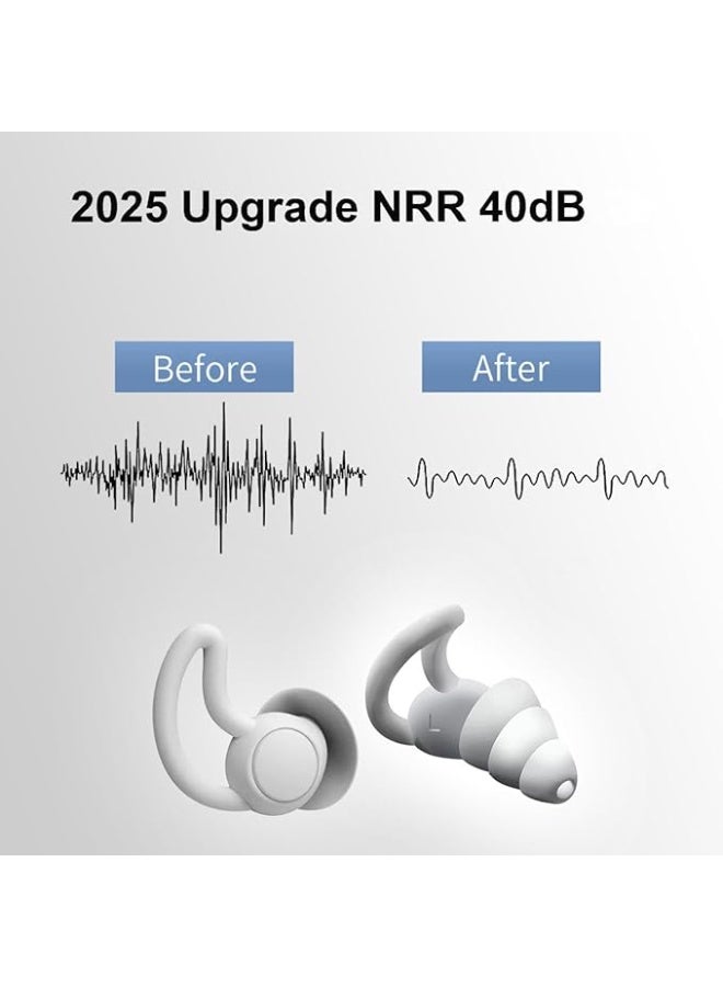 سدادات أذن لتقليل الضوضاء، NRR 40 ديسيبل، سدادات أذن سيليكونية مريحة للغاية وقابلة لإعادة الاستخدام للنوم، الشخير، السباحة، الدراسة، الحفلات الموسيقية، إلغاء الضوضاء وحماية السمع باللون الرمادي - Image 2